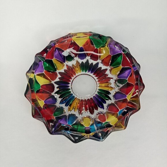 Vintage Glass Ashtray Rainbow Colored Hand Painted In Murano Italy 1970s - Picture 3 of 11